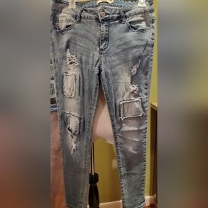 ChiQle Denim Architect Women’s Distressed patch Jeans, sz 11 juniors